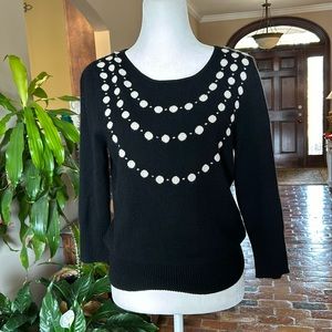 Peck & Peck 100% Cashmere Black White Pearl Pullover Sweater  szM